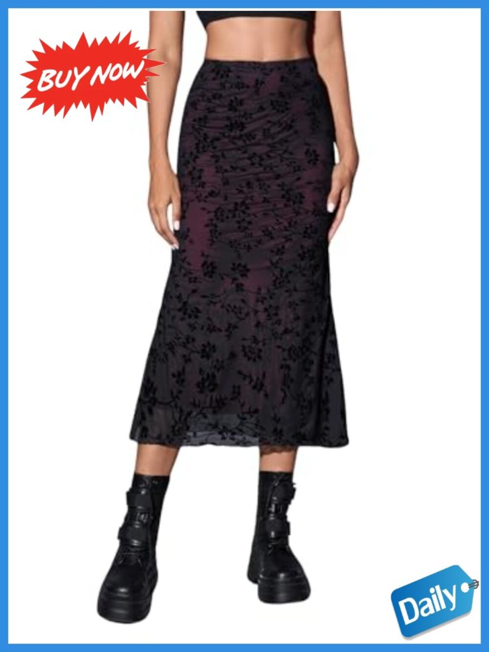 Fishtail Hem Mesh Long Skirt Bodycon Y2K Gothic Party Clubwear